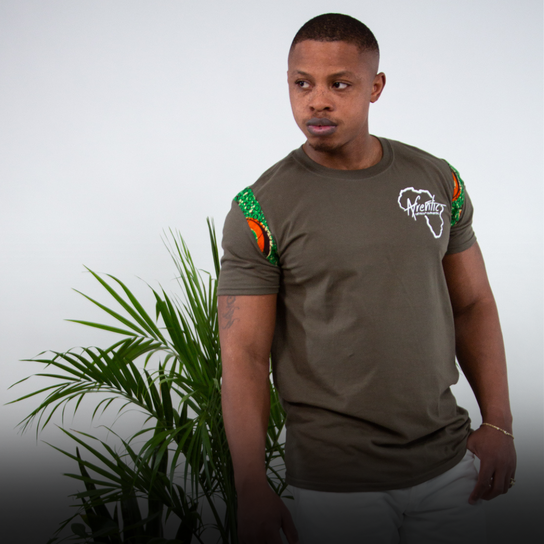African Fashion Ankara Fabric Tee Olive