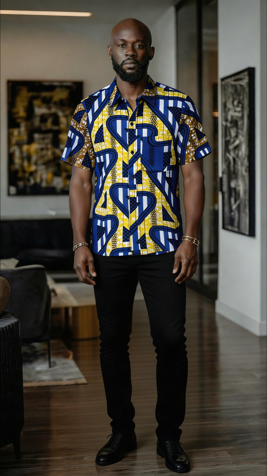 Blue Ankara Button Down