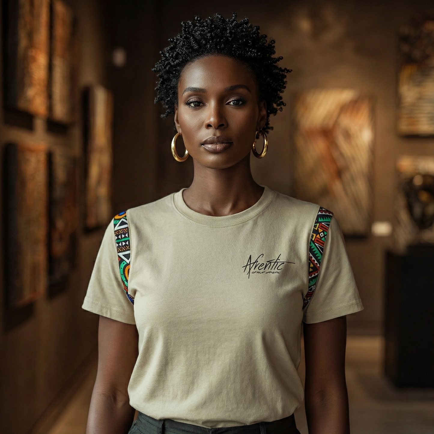 African Fashion Ankara Fabric Tee Sand