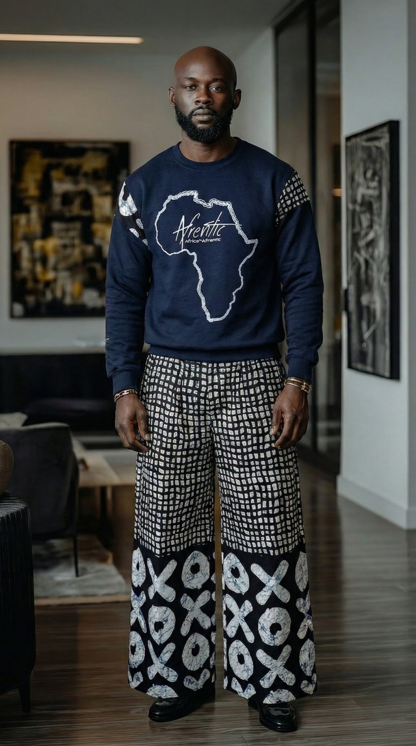 Navy Ankara Crew Neck Sweater