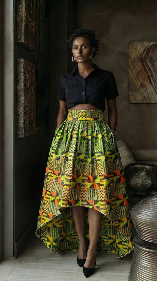 Lime Kente High-Low Skirt