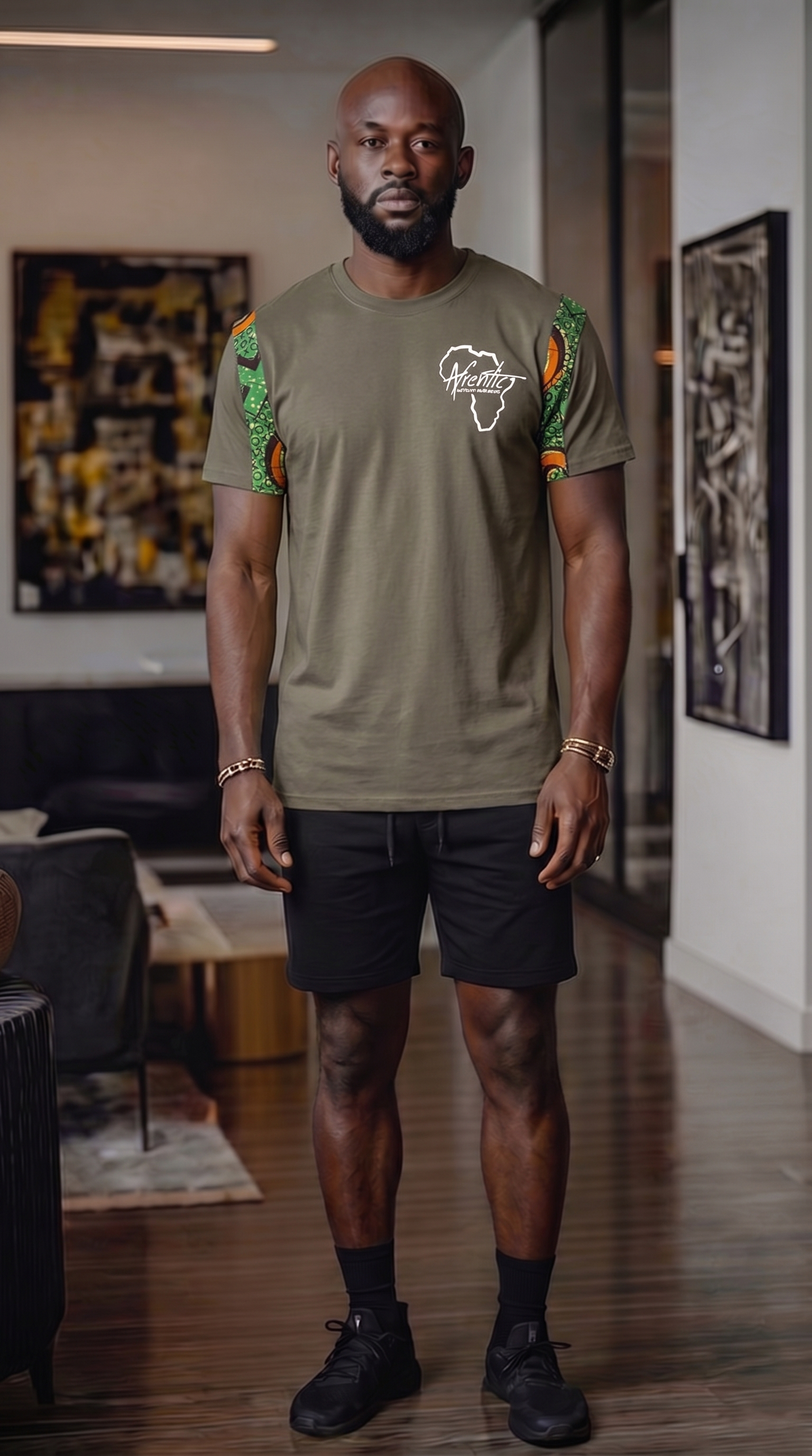 African Fashion Ankara Fabric Tee Olive