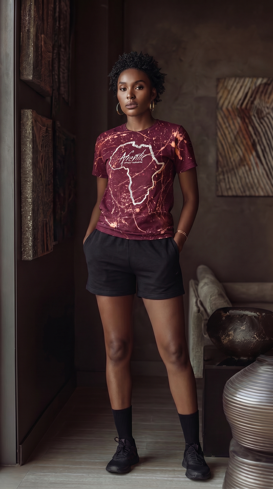 Distressed African Tees Online | Afrentic Continental Maroon
