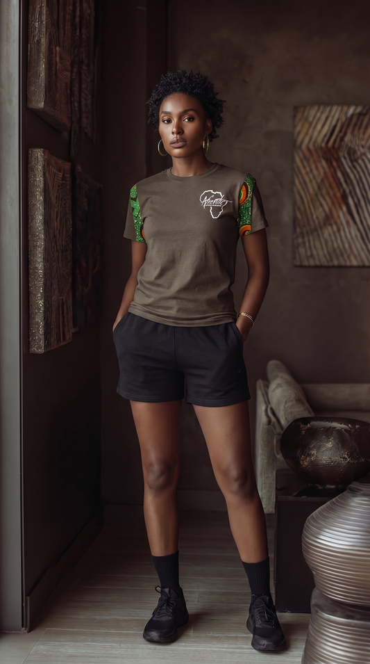 African Fashion Ankara Fabric Tee Olive