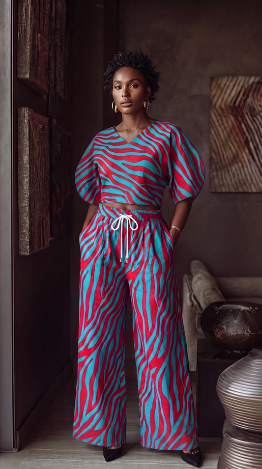 TEAL ZEBRA| WIDE PANT