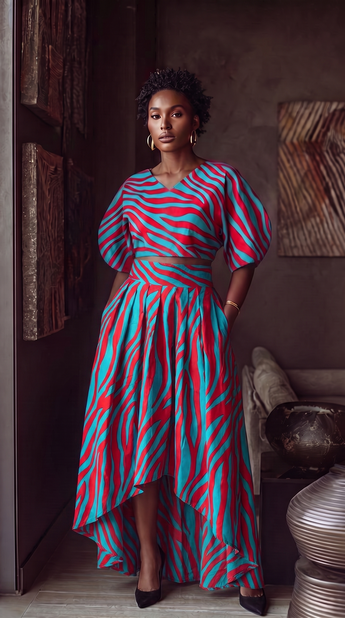 TEAL ZEBRA HIGH-LOW SKIRT