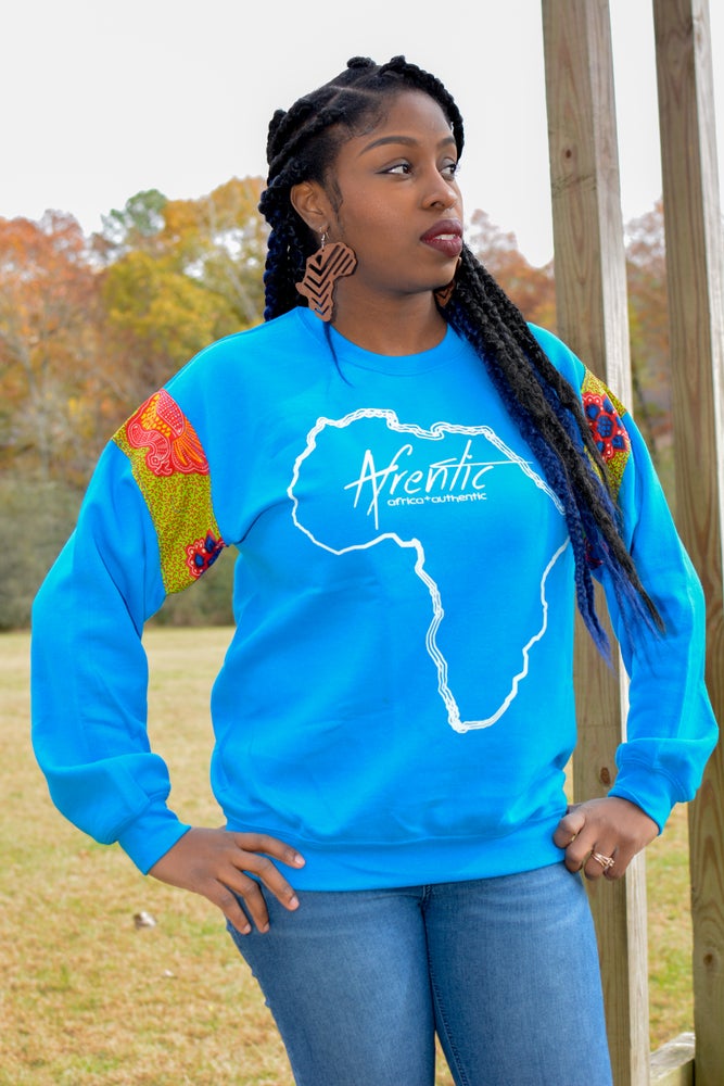 African Fashion Ankara Fabric Sweater Blue